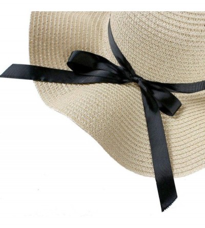 Sun Hats Womens Straw Hat Wide Brim Floppy Beach Cap Adjustable Sun Hat for Women UPF 50+ - Beige - CE18TYUQDKX $8.84