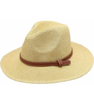Sun Hats Women's Braid Straw Wide Brim Fedora Hat UPF 50+ w/Adjustable Drawstring - F2250 - Natural - C112E6G0NQL $11.36