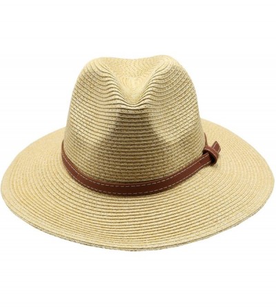 Sun Hats Women's Braid Straw Wide Brim Fedora Hat UPF 50+ w/Adjustable Drawstring - F2250 - Natural - C112E6G0NQL $11.36