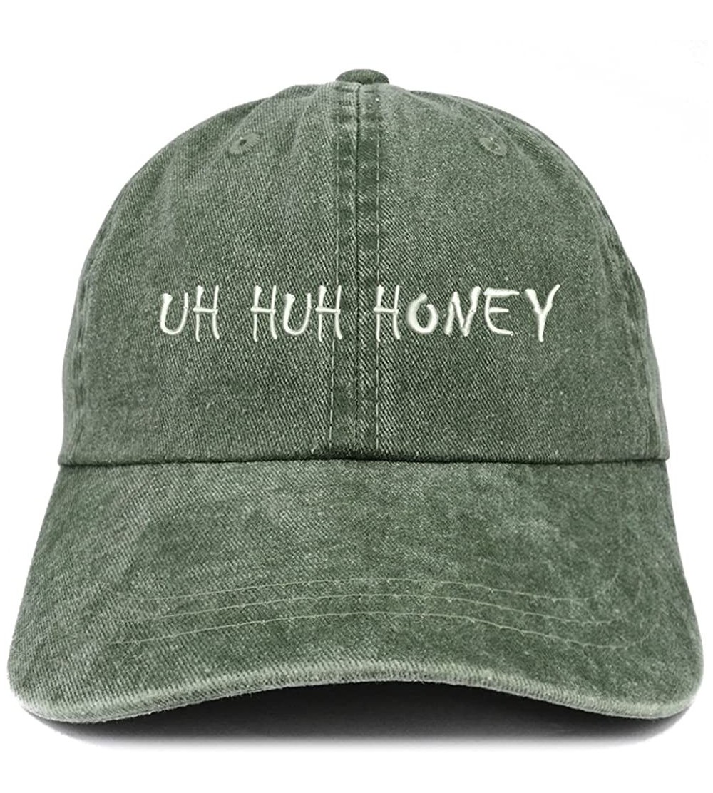 Baseball Caps Uh Huh Honey Embroidered Washed Cotton Adjustable Cap - Dark Green - CW18CUIOE7S $22.14