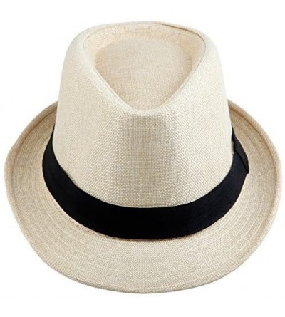 Fedoras Fedora Hats for Women Men-Braid Straw Short Brim Jazz Panama Cap - 01-beige - CD12GBK52G1 $8.89