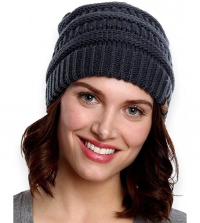 Skullies & Beanies Womens Cable Knit Beanie - Warm & Soft Stretch Winter Hats for Cold Weather - Dark Gray - C512N7AEZAS $9.42