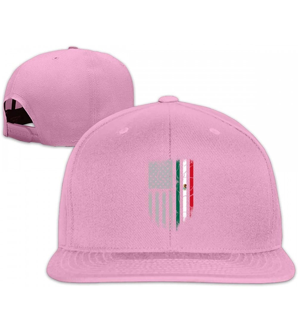 Baseball Caps Mexican American Flag Flat Bill Adjustable Men Trucker Hat Baseball Caps - Pink - CQ199CIZ6G3 $15.80