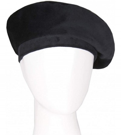 Berets Women Velvet Beanie Beret Cap Vintage Casual Military French Fashion Flat Hat - Black - C41890R887H $17.82