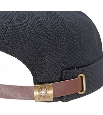 Skullies & Beanies Breathable Docker Beanie Hat Adjustable Leather Buckle Vintage Style Brimless Cuff Watch Cap - Black - CK1...