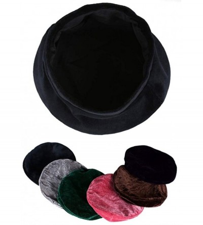 Berets Women Velvet Beanie Beret Cap Vintage Casual Military French Fashion Flat Hat - Black - C41890R887H $17.82