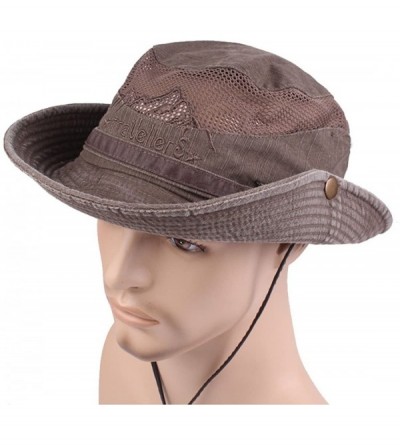 Sun Hats Men Summer Cotton Cowboy Sun Hat Wide Brim Bucket Fishing Hats - Coffee - CC182LLQRXU $11.59