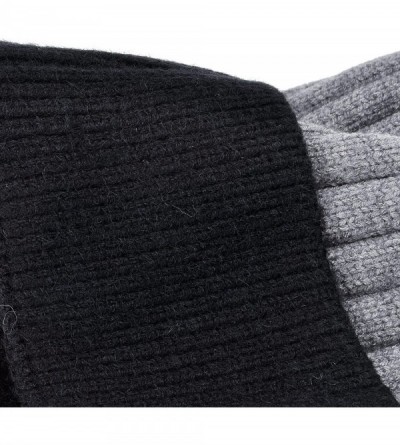 Skullies & Beanies Women's Winter Warm Ribbed Knit Cuff Beanies Hat Faux Fur Pom Pom Skullies caps - Gray- With Black Cuff - ...
