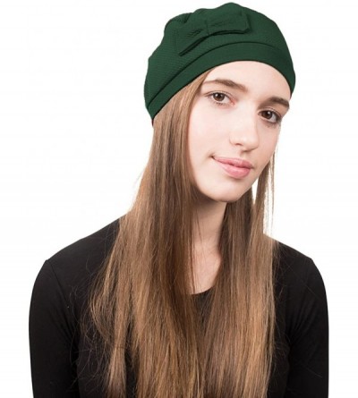 Berets Pretty Beanie Hat with Bow Beret Tam - Forest Green - CV17Y0YZ524 $23.71