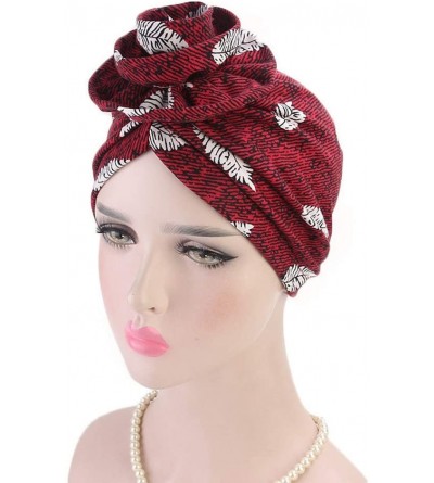 Skullies & Beanies ❤Newest Beautiful Women India Muslim Stretch Turban Hat Retro Print Hair Loss Head Scarf Wrap (Wine) - Win...