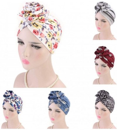 Skullies & Beanies ❤Newest Beautiful Women India Muslim Stretch Turban Hat Retro Print Hair Loss Head Scarf Wrap (Wine) - Win...