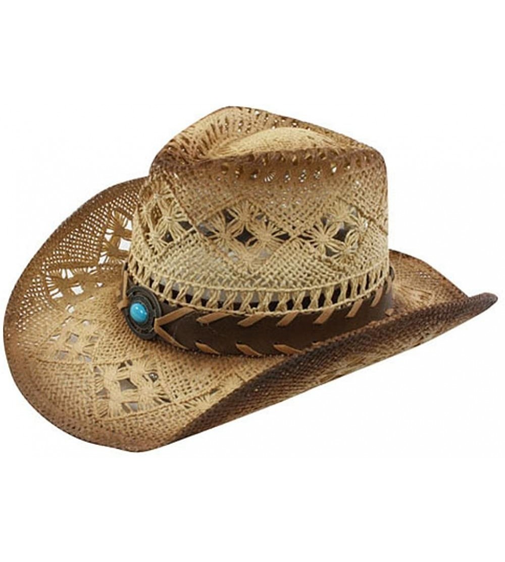 Cowboy Hats Straw Vented Shapeable Country Cowboy Hat w/Band- Natural Tea Stain Color - CA12CA2X0M1 $13.70