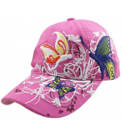 Baseball Caps Women Casual Embroidered Butterfly/flower Baseball Cap Fashion Hat - Hot Pink - CU124KSNIAH $16.26