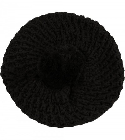 Skullies & Beanies Thick Crochet Knit Pom Pom Beret Winter Ski Hat - Black - C611R3C85QV $9.50