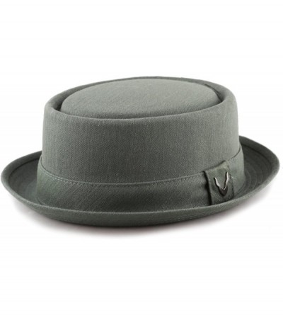 Fedoras Black Horn Unisex Cotton Herringbone Porkpie Quality Hat - Olive - CM187LMWC2W $17.38