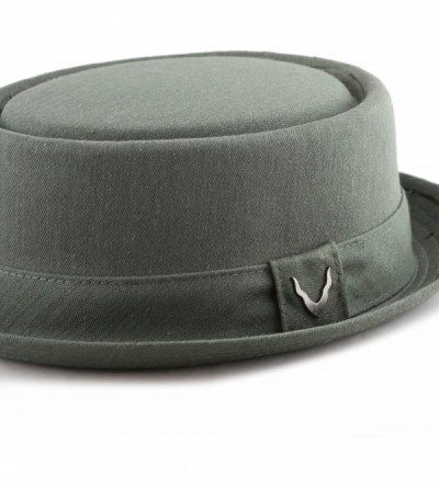 Fedoras Black Horn Unisex Cotton Herringbone Porkpie Quality Hat - Olive - CM187LMWC2W $17.38