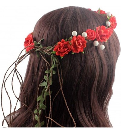 Headbands Adjustable Flower Crown Festivals Headbands Garland Girls Hair Wreath - C1red - CO18R0QZEM5 $13.83