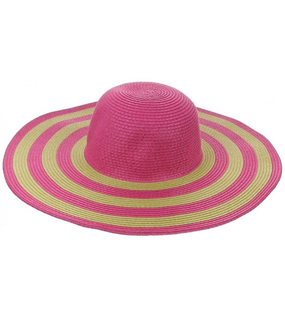 Sun Hats Women's Wide Wired Brim Stripe Straw Sun Hat - Shapeable - Fuchsia - C512HCVTLLF $15.67