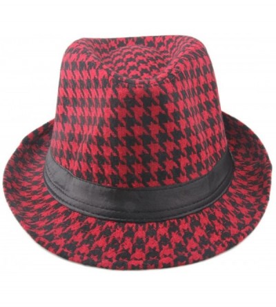 Fedoras Men's Plaid Wool Fedoras Jazz Trilby Hats - Red - C911VJTNNB1 $12.96