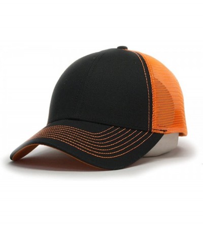 Baseball Caps Plain Two Tone Cotton Twill Mesh Adjustable Trucker Baseball Cap - Black/Neon Orange - CC180DZCE2U $24.30