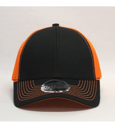 Baseball Caps Plain Two Tone Cotton Twill Mesh Adjustable Trucker Baseball Cap - Black/Neon Orange - CC180DZCE2U $14.02