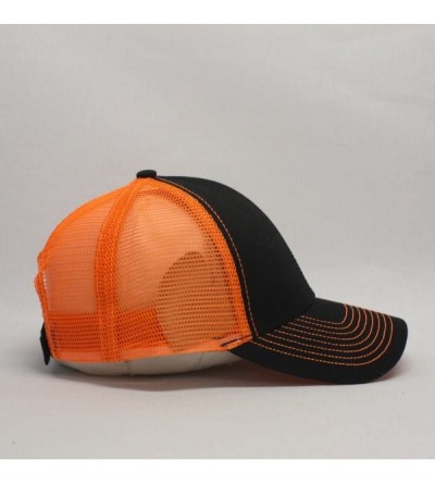 Baseball Caps Plain Two Tone Cotton Twill Mesh Adjustable Trucker Baseball Cap - Black/Neon Orange - CC180DZCE2U $14.02