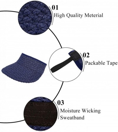 Visors Women's Wide Brim Roll-up Foldable Straw Sun Visor Hat - Navy - CC18L809Y63 $10.27