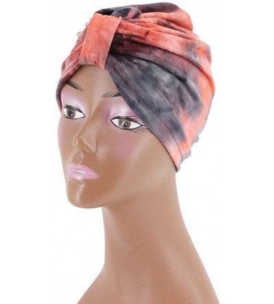 Sun Hats Shiny Metallic Turban Cap Indian Pleated Headwrap Swami Hat Chemo Cap for Women - Pink Tie-dye - CZ18A4K5M54 $10.76