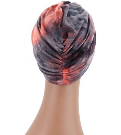 Sun Hats Shiny Metallic Turban Cap Indian Pleated Headwrap Swami Hat Chemo Cap for Women - Pink Tie-dye - CZ18A4K5M54 $10.76
