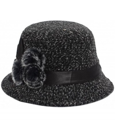 Bucket Hats Women's 1920s Winter Wool Cap Cloche Bucket Bowler Hat Crushable - Black-001 - CC187MI85EZ $16.99