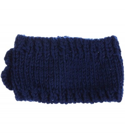 Cold Weather Headbands Womens Winter Chic Turban Bowknot/Floral Crochet Knit Headband Ear Warmer - Knit Floral Navy Blue - CA...