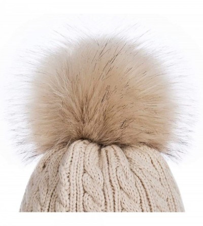 Skullies & Beanies Womens Winter Beanie Hat- Warm Fleece Lined Knitted Soft Ski Cuff Cap with Pom Pom - Black+burgundy - CM18...