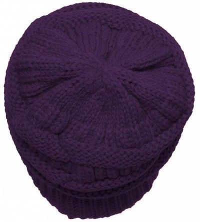 Skullies & Beanies Thick Knit Soft Stretch Beanie Cap - Purple - CJ12HRA0PD3 $11.44