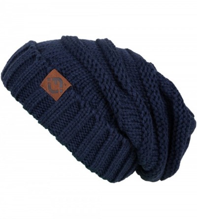 Skullies & Beanies Oversized Slouchy Warm Knit FJ Beanie - Navy - C612MN1325F $31.42