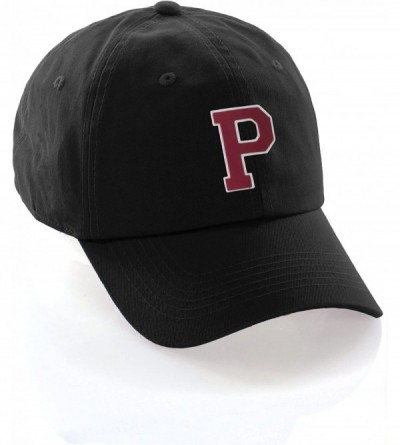 Baseball Caps Customized Letter Intial Baseball Hat A to Z Team Colors- Black Cap White Red - Letter P - CI18ET30TNG $15.17