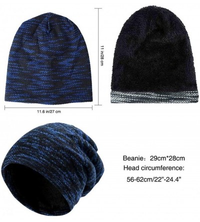 Skullies & Beanies Winter Man Woman Hat Fleece Thicken Warm Knitted Slouchy Warm Outdoor ski Girl Boy Beanies - Navy Blue - C...
