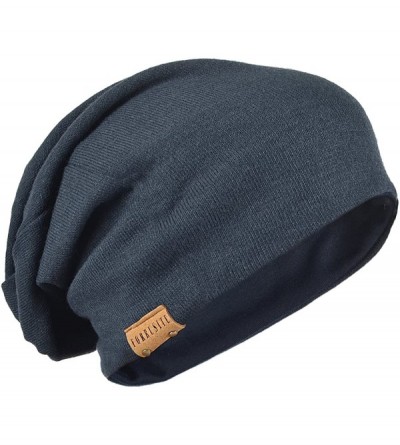 Skullies & Beanies FORBUSITE Knit Slouchy Beanie Hat Skull Cap for Mens Winter Summer - Navy Blue Flannel Twills - CB12LP9H8C...