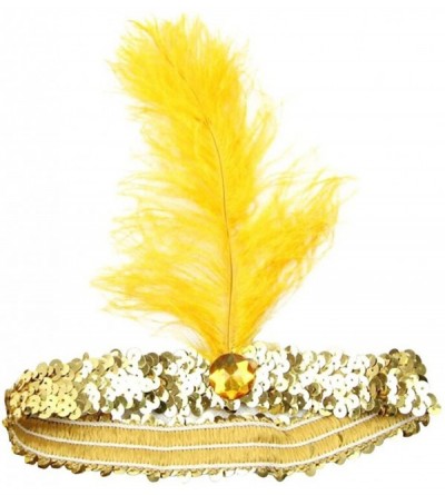 Headbands Women's Feather 1920s Headpiece Shining Sequins Party Headband - Yellow - C212KHECBA1 $9.08
