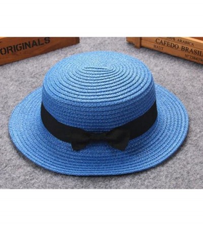 Sun Hats Women Hats-2018 Summer Solid Color Bowknot UV Protection Visor Beach Cap - Dark Blue - C518DZNUQ0Y $12.58