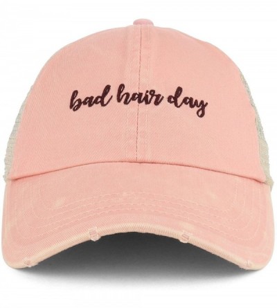 Baseball Caps Bad Hair Day Embroidered Ladies Ponytails Mesh Trucker Cap - Dusty Pink - CT18D8UTOWT $13.54