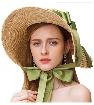 Sun Hats British Vintage Style Straw Sun Hat Wide Brim Kentucky Derby Travel Beach Cap Ribbon Bow - Green - C718N83XH48 $44.99