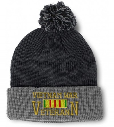 Skullies & Beanies Winter Pom Pom Beanie Men & Women Vietnam Veteran War A Embroidery Skull Cap Hat - Black Grey - CD18A0EAAG...