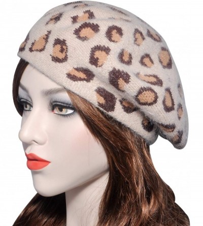 Berets Womens Warm French Beret Hat Leopard Print Beret Cap - Brown 2 - C618WDKZOGO $18.92