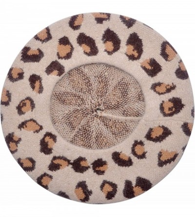 Berets Womens Warm French Beret Hat Leopard Print Beret Cap - Brown 2 - C618WDKZOGO $18.92