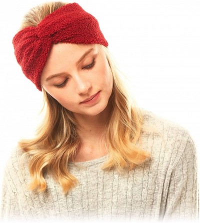 Headbands Women's Winter Knitted Headband Ear Warmer Head Wrap (Flower/Twisted/Checkered) - Sherpa Fleece-burgundy - CV18WNI6...