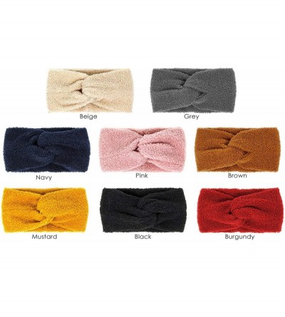 Headbands Women's Winter Knitted Headband Ear Warmer Head Wrap (Flower/Twisted/Checkered) - Sherpa Fleece-burgundy - CV18WNI6...