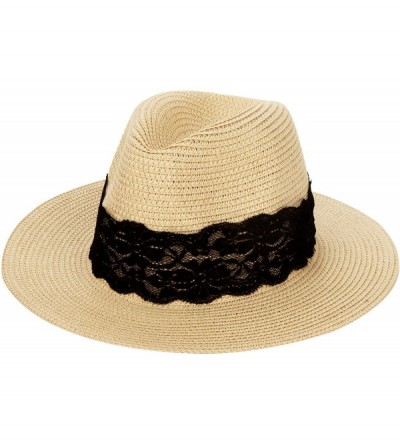 Sun Hats Women's Panama Sun Hat Medium Size fits 21"- 22inches - Tan W/Lace - C0126Q76W45 $17.21