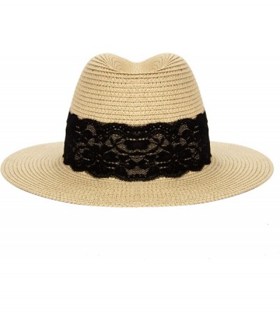 Sun Hats Women's Panama Sun Hat Medium Size fits 21"- 22inches - Tan W/Lace - C0126Q76W45 $17.21