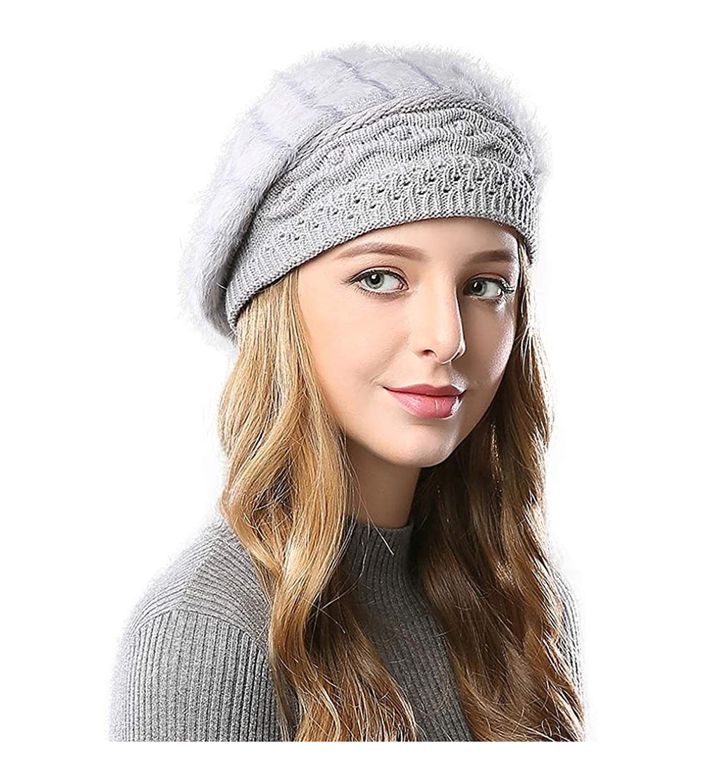 Berets Furry French Beret for Women Warm Fleece Lined Knit Paris Mime Hat Winter Slouch Beanie - Grey - C718Q7Z4ANE $7.48