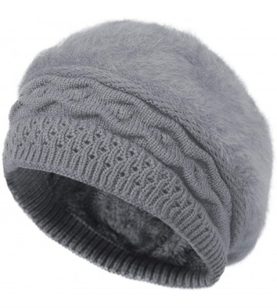 Berets Furry French Beret for Women Warm Fleece Lined Knit Paris Mime Hat Winter Slouch Beanie - Grey - C718Q7Z4ANE $7.48